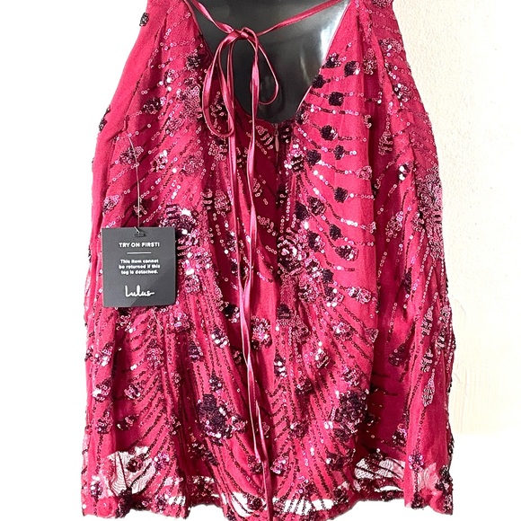 Lulus Keep Glowing Wine Red Sequin Lace-Up Bodycon Mini Dress - Picture 10 of 17